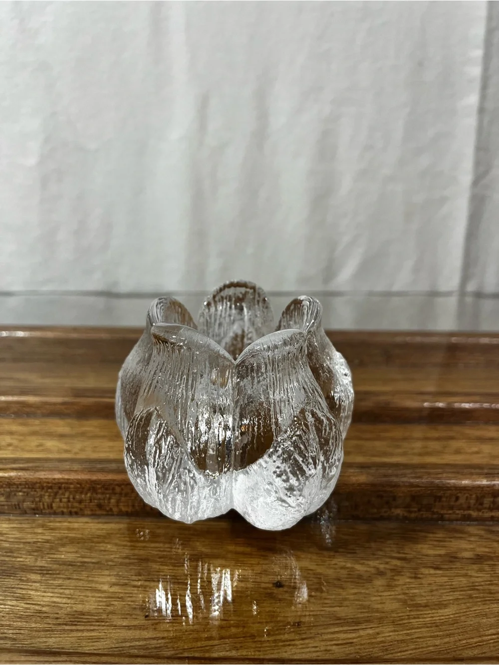Vintage Clear Textured Ice Glass Tulip Lotus Votive Tealight Candle Holder